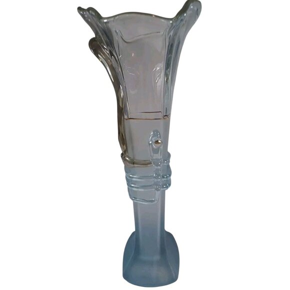 Ion Tamaian 15" Art Glass Vase Blue Frosted, Clear Gold  signed by the Artist - Picture 9 of 14